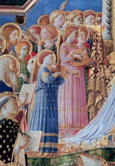 La coronación de la Virgen, detalle de ángeles musicales del lado izquierdo, c.1430-32 de Fra Angelico